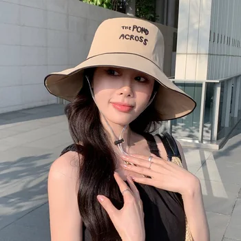 2023 Корея шапка Дамска Мода Букви Памук Универсален Панама Лятна Солнцезащитная Ветрозащитная шапка с широка периферия Новост