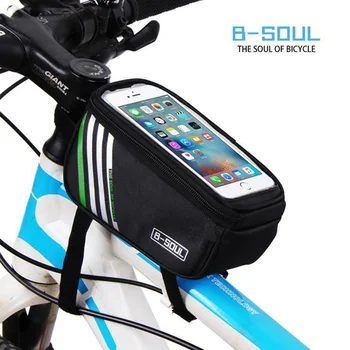 Велосипедна чанта B-SOUL с рамка и предната част на горната тръба, Велосипедна чанта МТБ, Водоустойчив телефон с сензорен екран, за съхранение на мобилен телефон