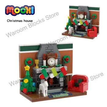 MOC4102 Коледен Вид навън, Тухлена фигурка на Дядо Коледа, градивен елемент, играчки за Деца, подаръци за приятели, Архитектурни
