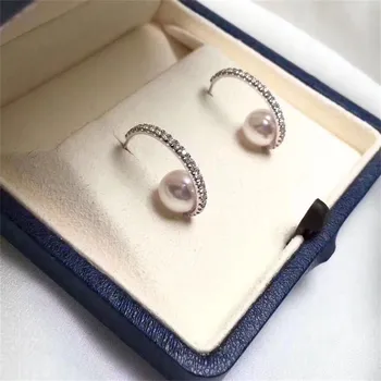 Аксесоари за перли със собствените си ръце, обеци с перли от сребро S925 проба, с празен титуляра, прости и на модни обеци от мъниста 8-10 мм