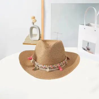 Моющаяся Популярна Сламена шапка за пътуване на открито, Плажен Слънцезащитен крем, Дишаща Шапка от Слънцето с пискюли, модни Аксесоари