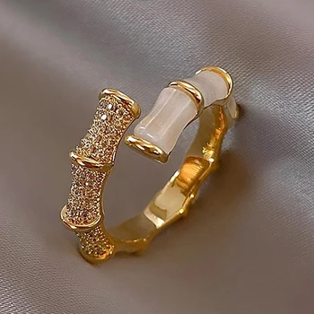 Бамбуковое пръстен с опалами, дамски пръстени Ins, нишевый дизайн, пръстени за ръце Senior Sense, лятно откритие, модерен Темперамент, прозрачни, регулируеми 반지