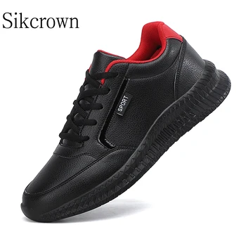 Черни мъжки маратонки от изкуствена кожа, размер 48, непромокаеми обувки, лека нескользящая обувки, широка спортни обувки 29 см