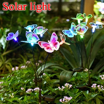 1/2 елемента Нов креативен слънчев лампа-пеперуда с 3 глави, Външно водонепроницаемое украса за градината, на вилата, на тревата, Заземен щепсел, С лампа, Горещ