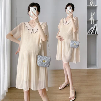 209 # Лятото на Корейското Модно плиссированное шифоновое рокля за бременни, Скъпа Свободна Директен дрехи за бременни
