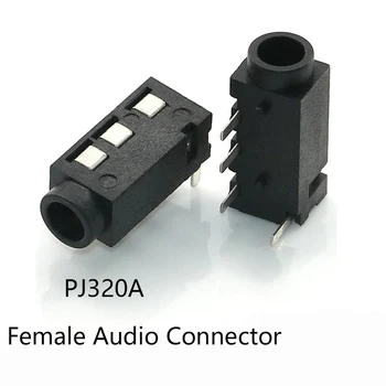 100шт 3.5 мм Женски аудио жак 4-пинов DIP Конектор за слушалки PJ-320A