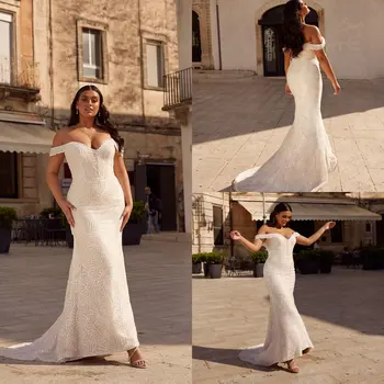 Сватбена рокля с Елегантни аппликацией във формата на Русалки, Булчинска рокля с открити рамене, ушити по поръчка, Vestidos De Новия Sirena