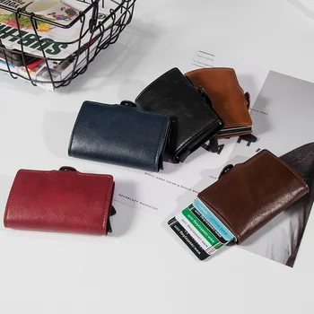 Висококачествен Мини чантата е от мека изкуствена кожа с цип, дизайнерски държач за карти, RFID анти-кражба четка, Алуминиева кутия, стойка за кредитни карти за мъже