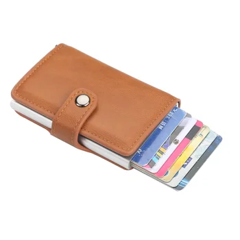 Мъжки малка чанта за карти с европейски и американски катарама RFID Автоматична еластична карта Ретро-калъф за карти с антимагнитным скоба за карти