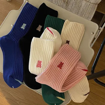Висококачествени Японски чорапи памук с бродерия на Малко мече, За жени, бели сладки ежедневни чорапи, модни чорапи Jk