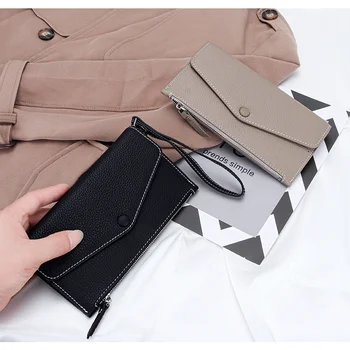 Дамски портфейли от естествена кожа, Дълги женски чантата си, Клатч, Дизайнерски портфейл, Модерни портмонета, Дамски портфейл-плик