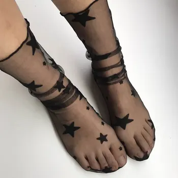 Дамски ретро Секси Дантелени чорапи на точки с цветя мрежа, Дишащи-Тънки Копринени Чорапи, Тънка Средна тръба, Прозрачни Тюлевые чорапи Принцеса