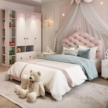 Популярни Детски Легла Принцеса, Минималистичная Апартамент, за Момичета, Блестяща Луксозна Модерна Бебешко легло, Едно мебели от масивно дърво Kinderbett