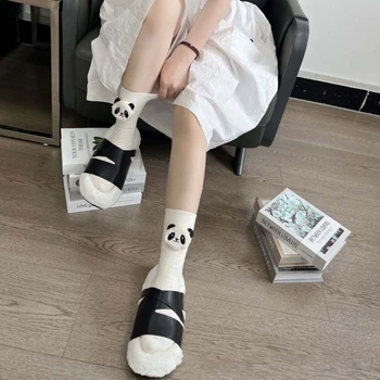 От памук обувки, чорапи 3D анимационен филм Панда чорапи, дантелени чорапи теле чорапи момичета бяха застреляни средната тръба чорапи