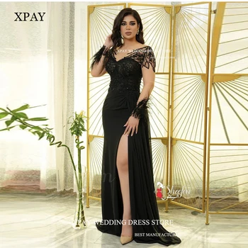 XPAY Модерни черни Дубайские арабски женски рокли на Русалка за бала, дантела и блестящи шифоновые вечерни рокли с цепка, големи размери