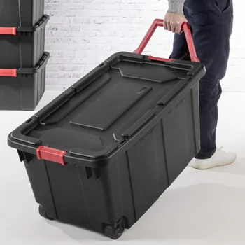 Индустриална чанта на колела с обем 40 литра, пластмаса, черни, Комплект от 2 кутии за съхранение, контейнери за съхранение на багаж, кутия за обувки