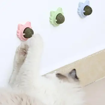 Годни за консумация играчки с топки от коча билка, Интерактивна Почистване на зъбите, облекчаване на тревожност за домашни котки със завъртане на 360 градуса, Лепкава монтиране на стена