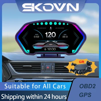 Новата 6-инчов многофункционален автомобилен HUD OBD2 GPS Авто LCD дисплей на главата, бордови компютър, скоростомер, сот, температура на вода, масло