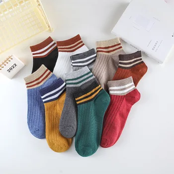 Реколта обикновен японски чорапи за ученици с 2 ленти, Пролетно-летни чорапи дишащи Унисекс за отдих и спорт, чорапи-лодка