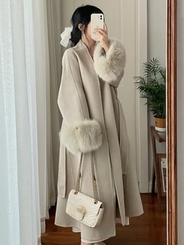 Палто от известния естествена кожа лисица корейски дизайн, връхни дрехи