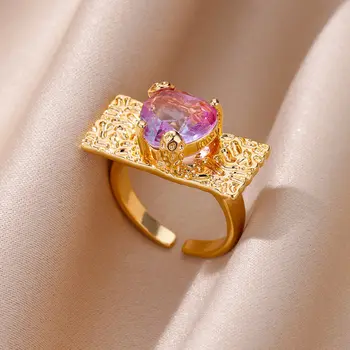 Нередовни пръстени с циркониевыми сърца за жени, бъде позлатен пръстен с Гледки сърце от неръждаема Стомана, Тенденция 2023, Сватбени естетически бижута, подарък