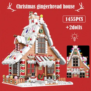 1455 бр. на Градската Коледна къща Натруфен строителни блокове Приятели Музикална Ковчег Замъка на Дядо Коледа Дърво, Тухли, Играчки за деца Подаръци
