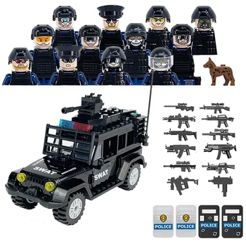 Играчки За момчета от Специалните сили за борба с тероризма сили Военни Фигури Полицейска кола Оръжия, Костюми Малки частици Строителни блокове на Детски подарък