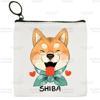 Shiba-Ин Прост Платно портфейл за монети, Сладък Cartoony калъф за ключове, Дамски Японската Сладко чанта за кучета Kawaii, Чанта за съхранение на монети