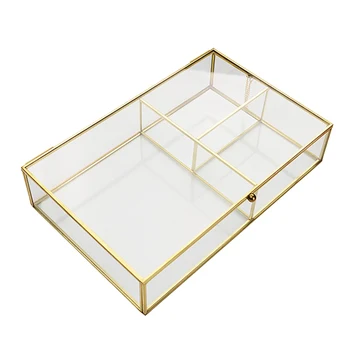 Прозрачен стъклен Ковчег, Органайзер за бижута, Настолен Органайзер за грим, прахоустойчив, кутия за съхранение, S