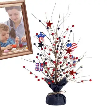 Декор от изкуствено дърво с Деня на Независимостта, Патриотични изкуствено дърво със звезда, преносими украса за Ден на памет за домашни партита
