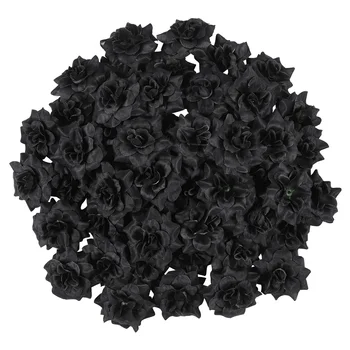 LUOEM 50 бр., имитация на Коприна главата рози за шапки, бижута, дрехи, албум (черни) Цветя