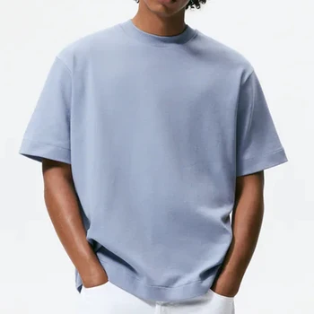 Мъжка Тениска от плътен памук с Високо качество с логото на поръчка Е тениска с кръгло деколте и занижени рамо