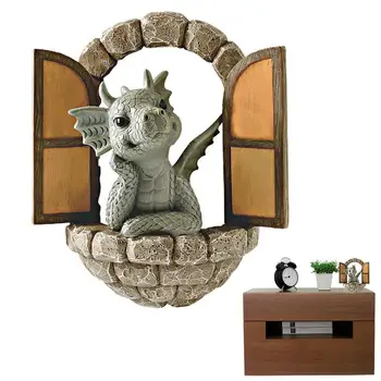 Малък дракон, динозавър, медитация, четене на книга скулптура фигурка градина начало декор украса от смола