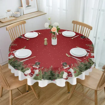Коледна елха, Снежен човек, Кръгла Покривка, Водоустойчив Сватбен декор, корица на маса, Декоративна покривка за Коледно парти