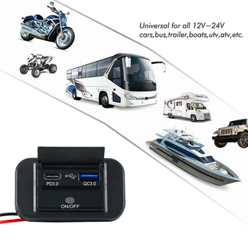 12/24 В USB-изход, с двойно зарядно устройство, Водоустойчив панел зарядно за кола с кнопочным ключа за колата, морски лодки, автобус, камион