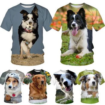 Ежедневни облекла Унисекс, Спортна тениска с кръгло деколте и къс ръкав, Мъжки t-shirt със сладко на кучето, в началото на с 3D принтом, тениска с Collie