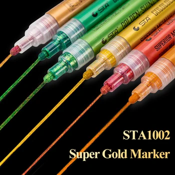 STA 1002 Супер Златен Маркер, 6 цвята, Водоустойчив Автомобилна Гума, Метален протектор, Перманентен Маркер за scrapbooking 