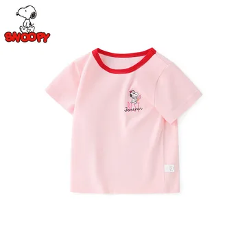 Сладка тениска с къси ръкави и шарките на Снупи за момичета, Лятото 2023, Нова Корейска Детски Дрехи, Лятна Памук Чар, Сладък подарък За Рожден Ден