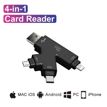 четец на карти с памет 4в1 usb-C Micro USB microSD Mini Adapter за Android iphone ipad iPod 7plus 6s 5s MacBook OTG TF SD reader type c