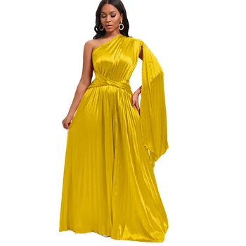 2023 Африкански рокли за жени Летни Елегантни африкански женски нагънат дълги вечерни дебнещ халати Макси с един ръкав Африканска облекло