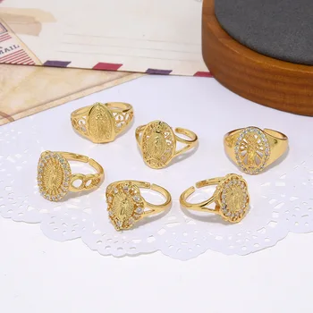 WANGAIYAO нова мода, покрито с мед 18-каратово злато, микро-paste от цирконий с изображение на Дева Мария, отворен пръстен с религиозни елементи, женски пръстен