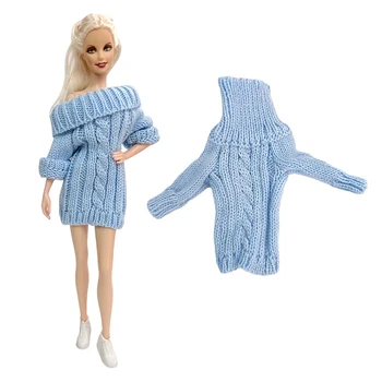 NK 1 Комплект, Модерно синя рокля-поло Принцеса, Вязаный Случайни пуловер, Дрехи за Барби кукли, Аксесоари, Подарък играчка