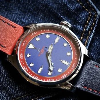 Мъжки часовник MYSTERYCODE 43 мм SKX007 с титанов щанга с сапфирено стъкло C3, луксозен, кожена каишка, водоустойчив мъжки часовник с подсветка