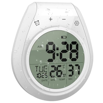 Водоустойчив цифров часовник за душата, часовници с таймер за баня, Дигитални стенни часовници, за кухня, LCD дисплей, формат 12/24 часа