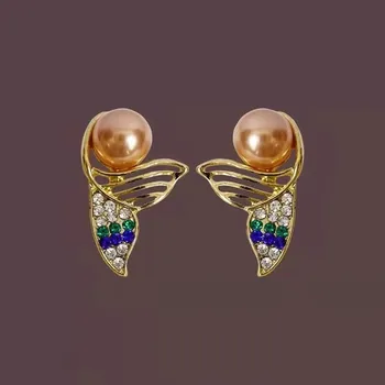 Тенденцията Кристални Обеци-карамфил с имитация на рибна опашка на Русалка и перли за жени, Сватбени бижута на едро, подарък за момичетата за лятна Ваканция