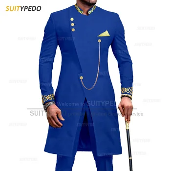 Нов Мъжки костюм с етнически принтом в африканския стил, комплект за официални събития, Модерен Мъжки смокинг, Панталони, Комплект от 2 теми, Оборудвана Луксозен празничен Костюм