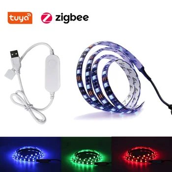 SASHA Zigbee 3,0 USB RGB Led лента 5 В 1 М 2 М 3 М 4 М, 5 М Гъвкава Лампа ТЕЛЕВИЗИЯ Фоново Осветление на Гласово Управление f Алекса Google Home
