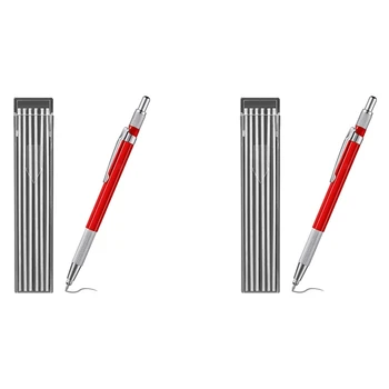 2X Молив за заваряване с 24 бр сребърни ивици за зареждане с гориво, метална маркер, механична заваряване молив за тръби, производство, червен