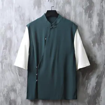 Обновете своя летен стил с помощта на новата китайска мъжки ризи от ледената коприна - Скъп костюм Tang с диагонал тока и две къси ръкави 5XL