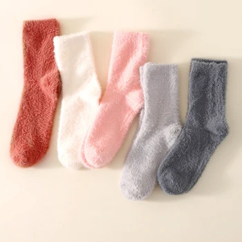 Дамски зимни изолирана топли обикновена ежедневни чорапи за сън, Домашен пухкави пръсти